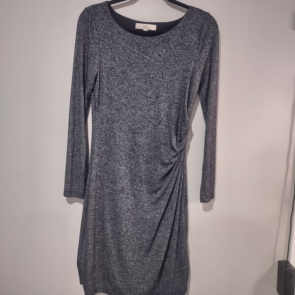 Loft Grey Long Sleeve Midi Dress Size Small - Picture 1 of 7